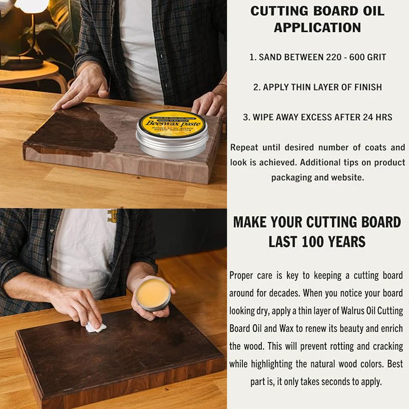 Premium cutting board wax made from natural ingredients for long-lasting protection.